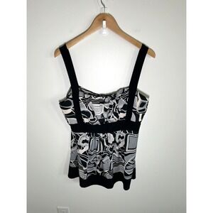 Vintage Y2K Babydoll Womens Top Large Grey Date Night Going Out Geometric